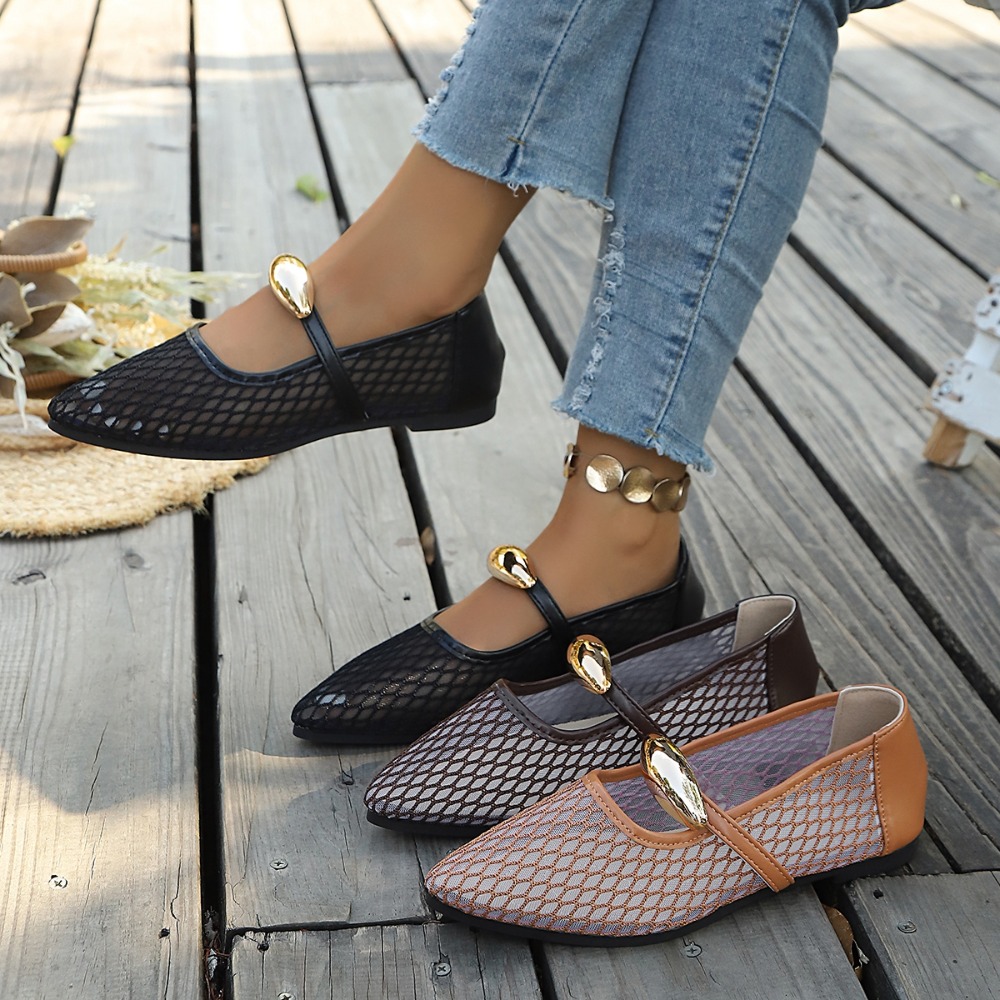 Women Mesh Mary Jane Flats Poi - đánh giá và giá Mesh Strap Metal